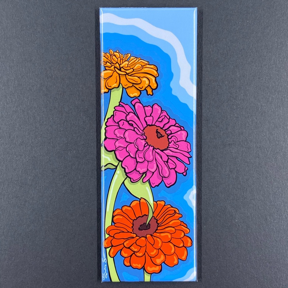 Psychedelic Zinnia Flower Magnet Retro Decor